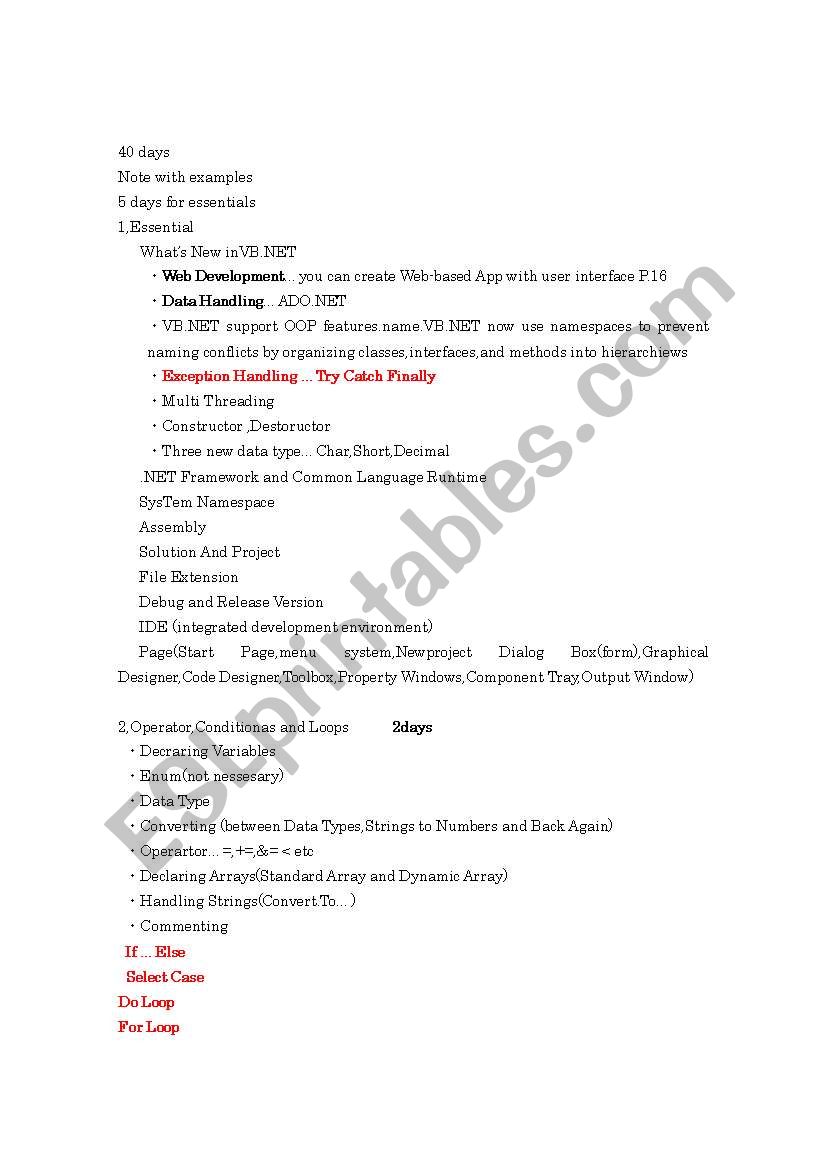 vb.net teaching subject worksheet