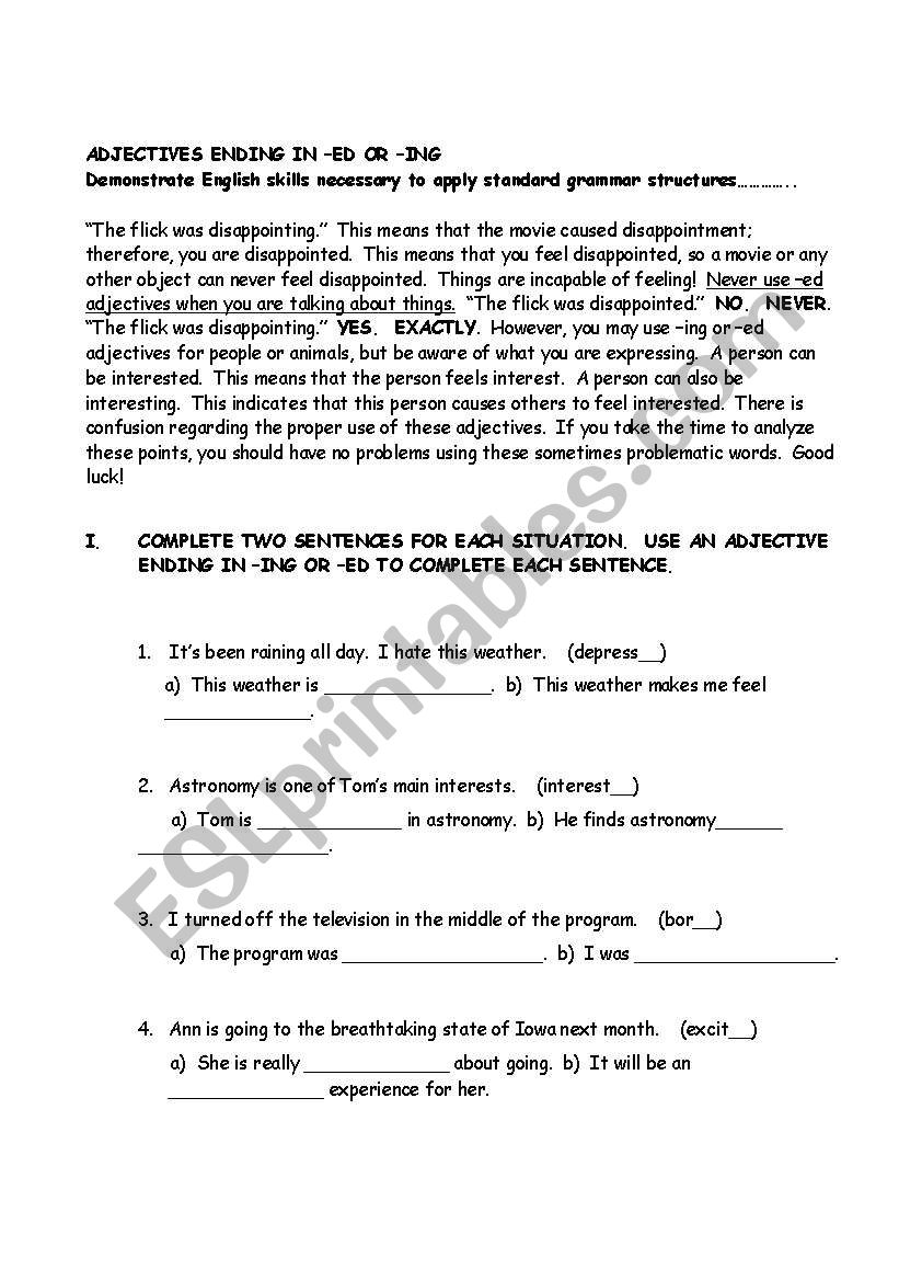 adjectives ending in -ing or -ed