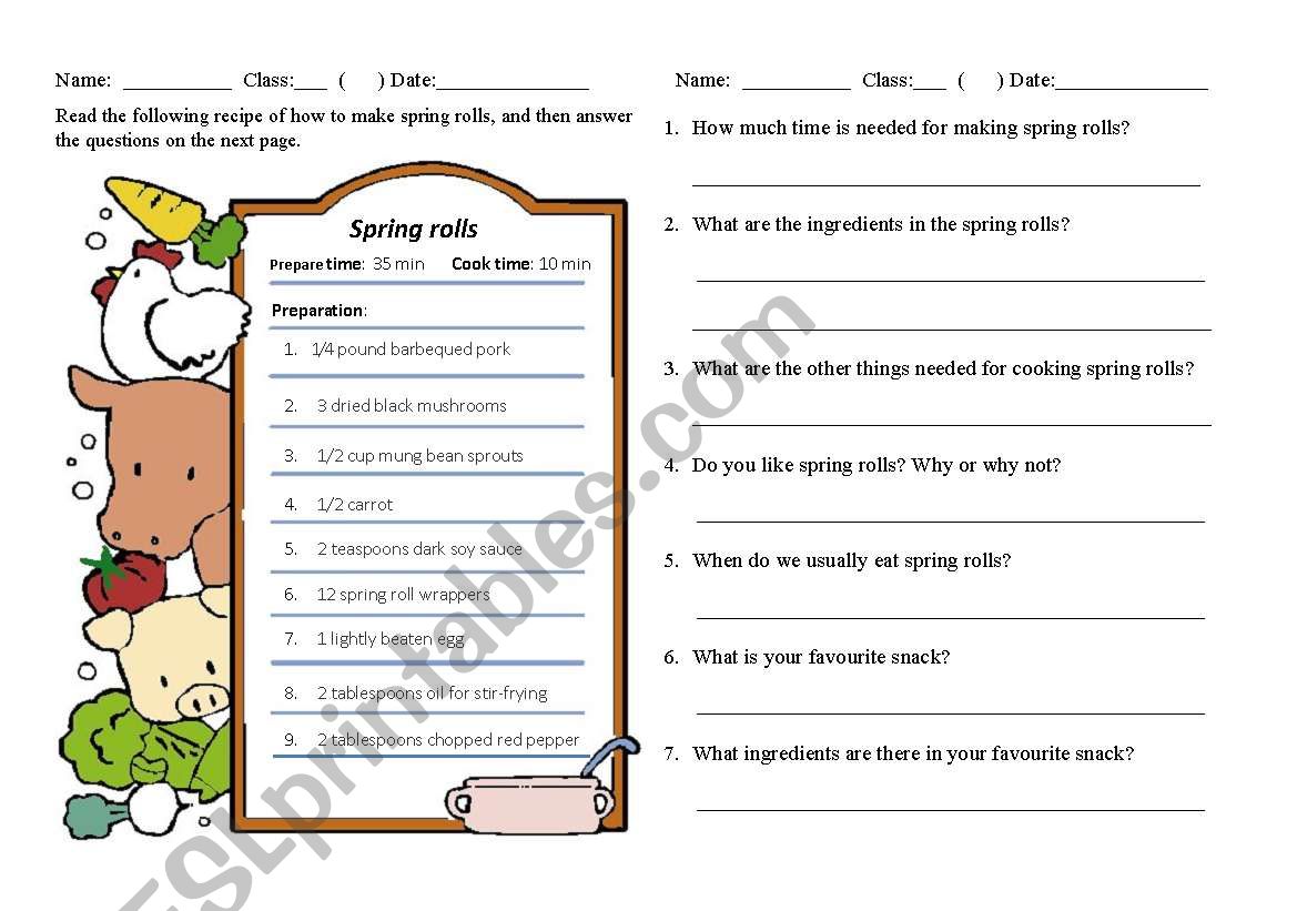 recipe worksheet