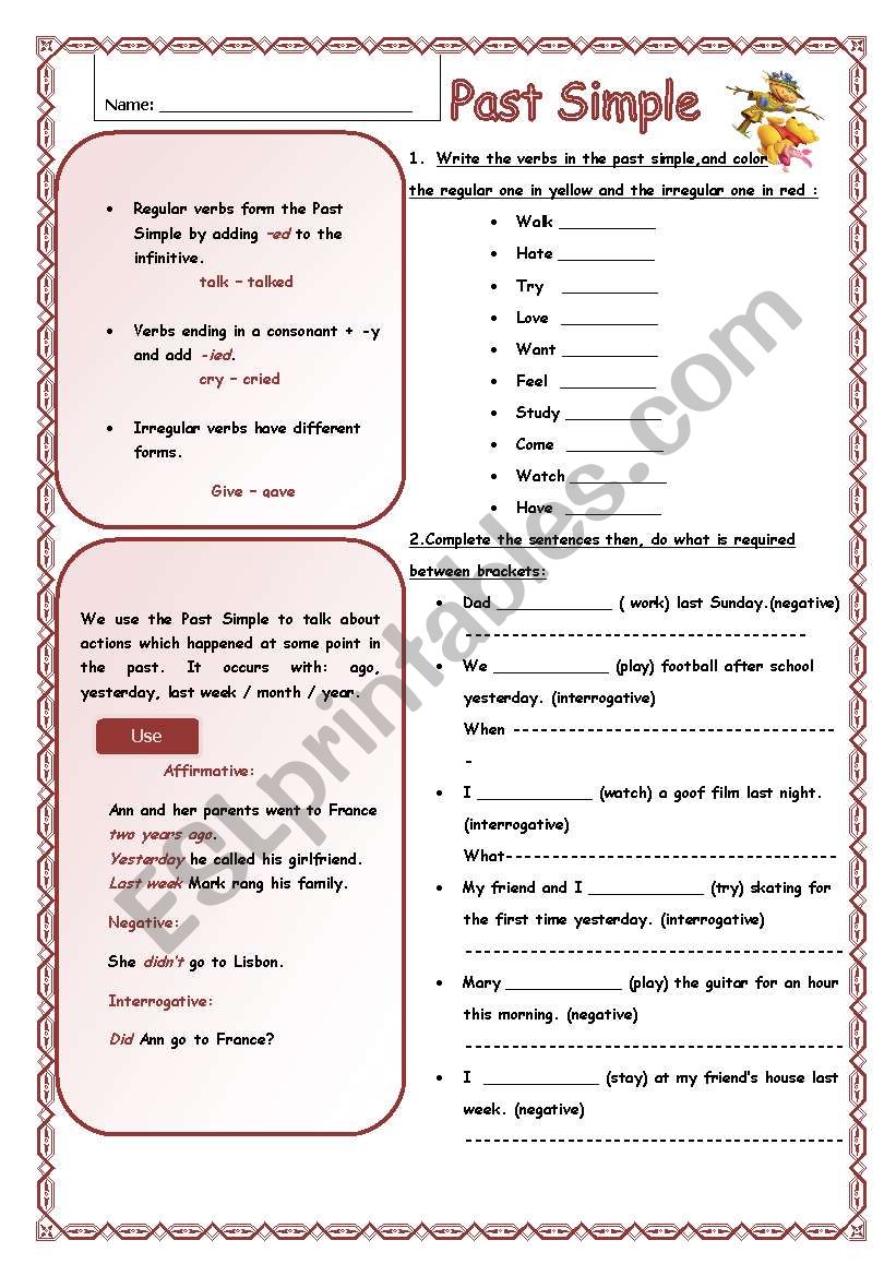 past simple worksheet