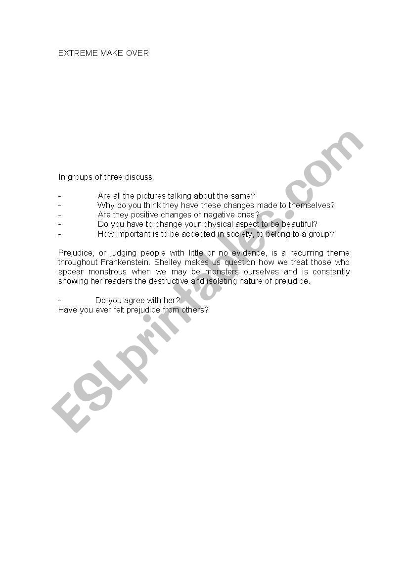 Extreme MAKEOVER worksheet