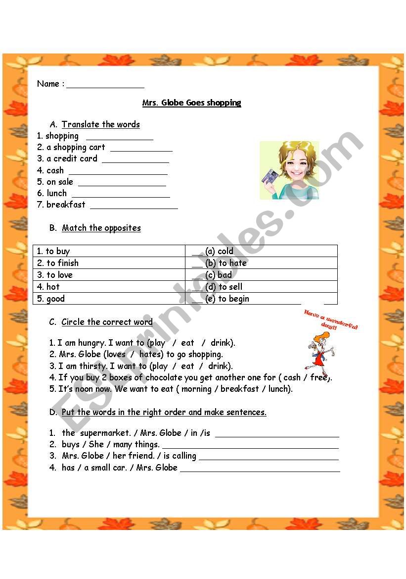 SHOPPING worksheet