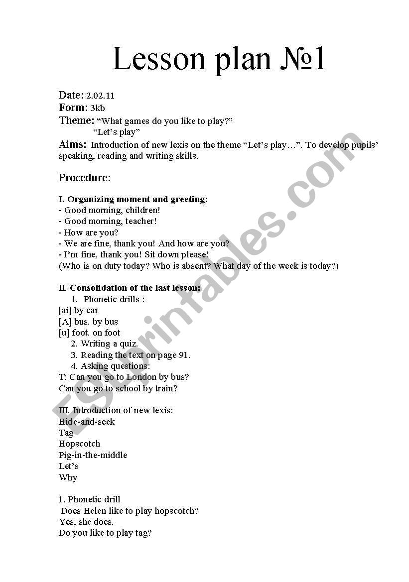 Lesson plan worksheet