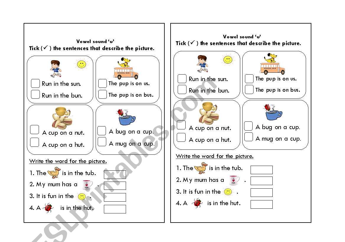 short vowel u worksheet