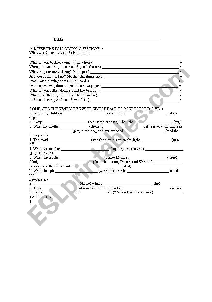 past simple and continuous worksheet