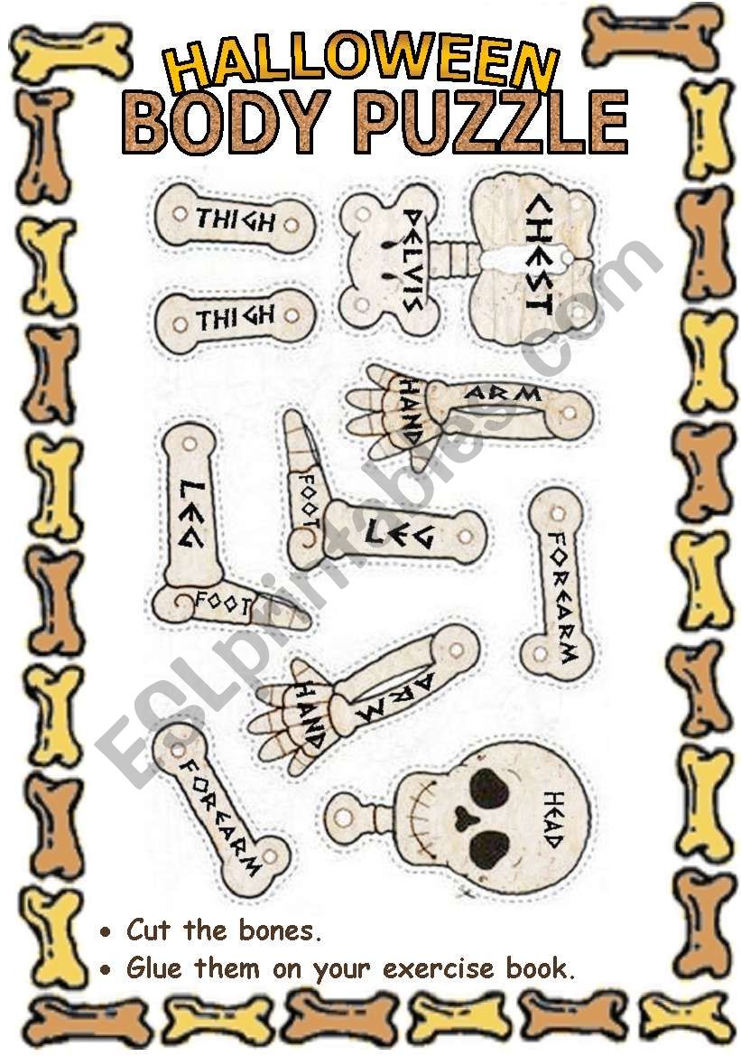 Halloween skeleton puzzle worksheet