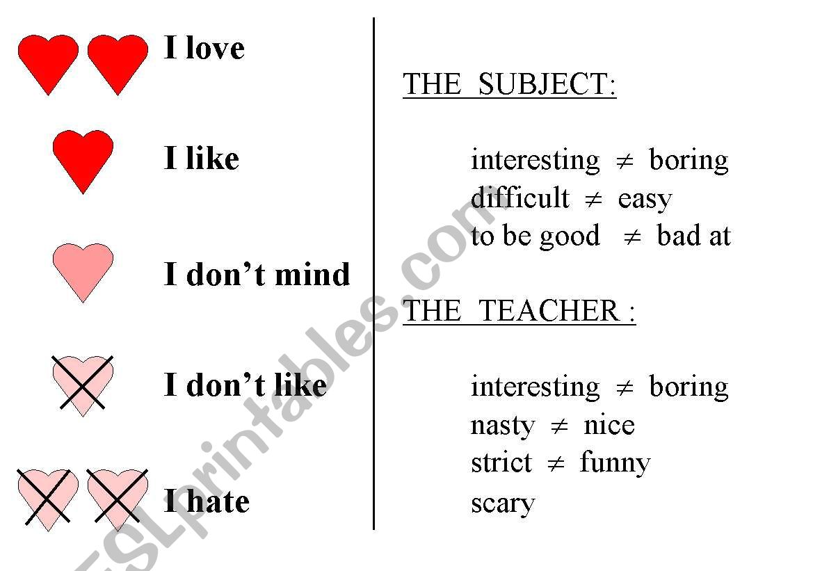 tastes worksheet