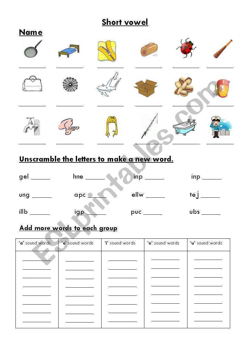 short vowel worksheet