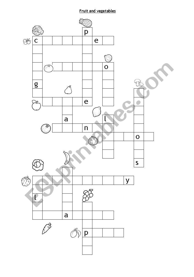 Fruit and vegetables crosswords