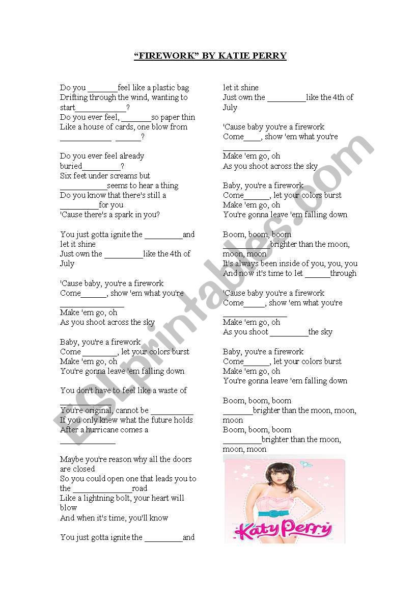 FIREWORK by Katy Perry worksheet