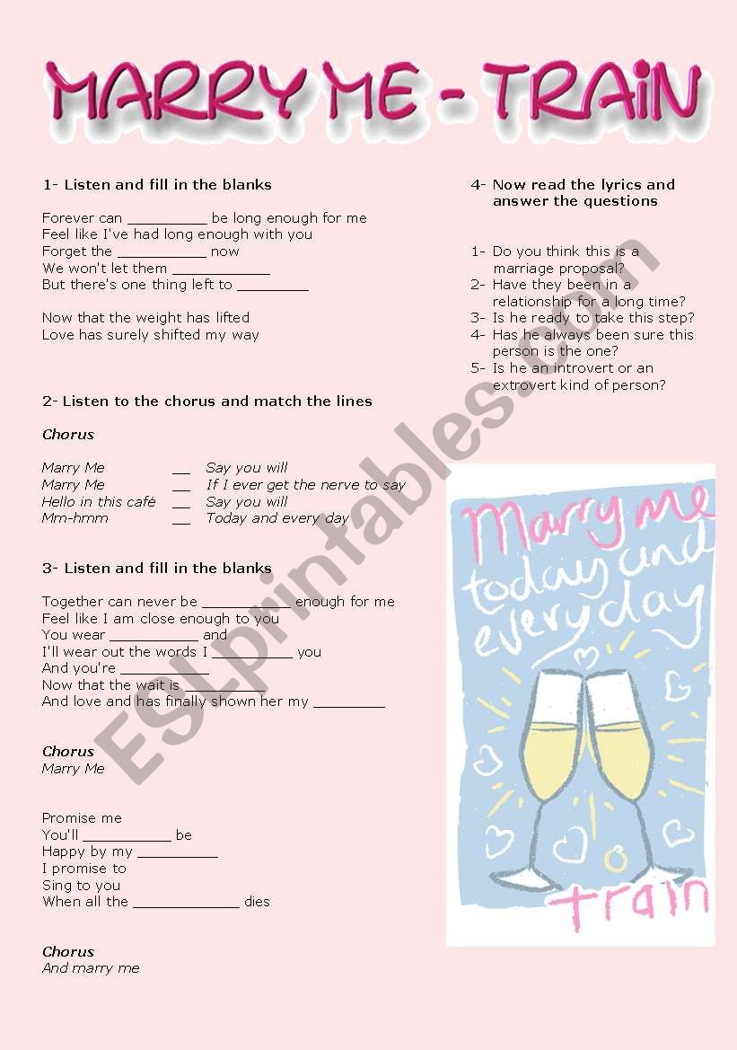 Marry Me by Train worksheet
