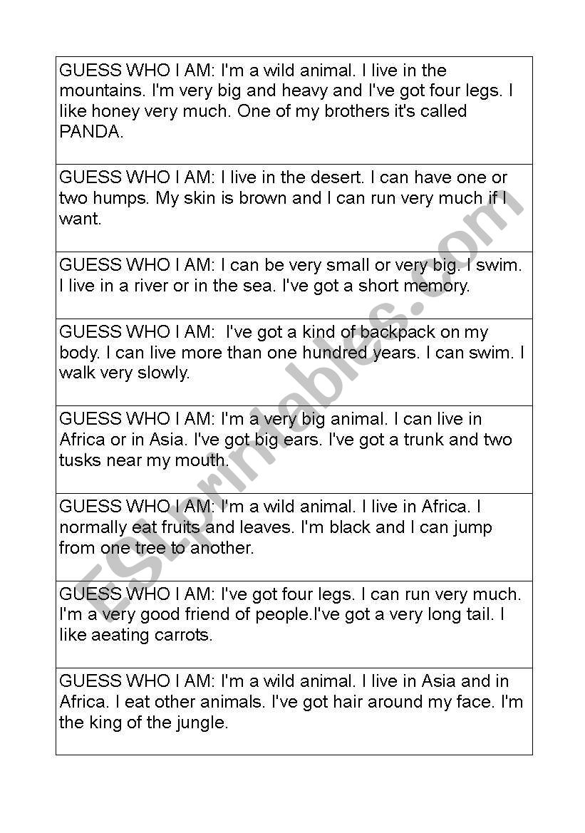 Game: Guess who I am - ESL worksheet by aurorasunset