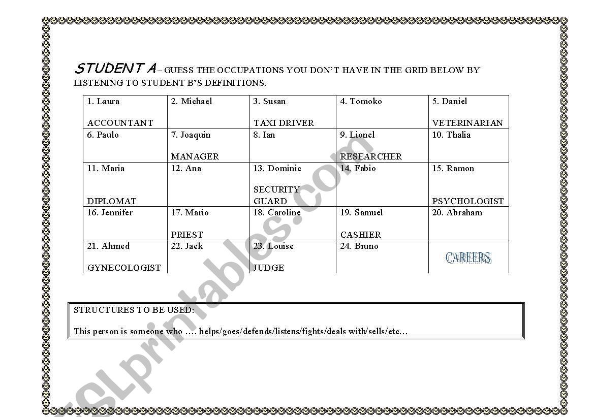 GUESS THE JOBS/CAREERS worksheet