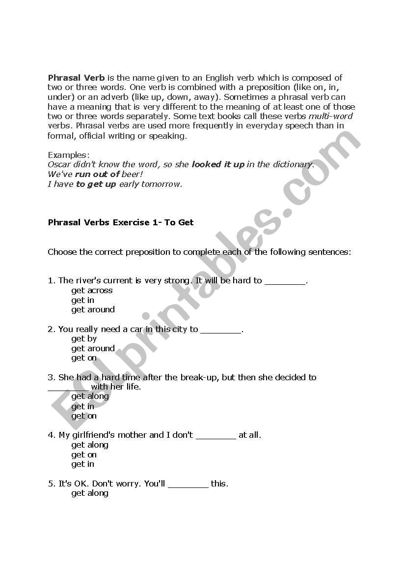 Phrasal Verb Exercise worksheet