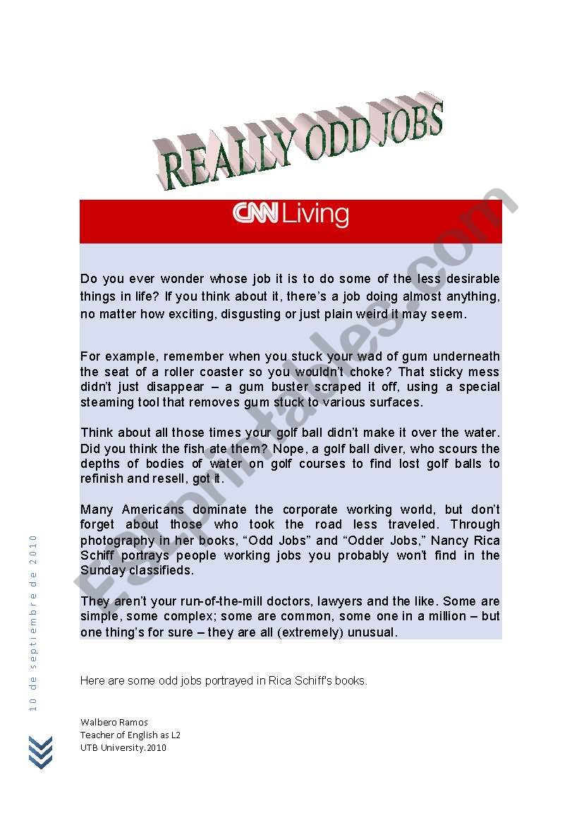 ODD JOBS worksheet
