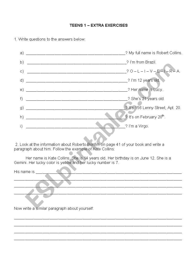 Questions and answers worksheet