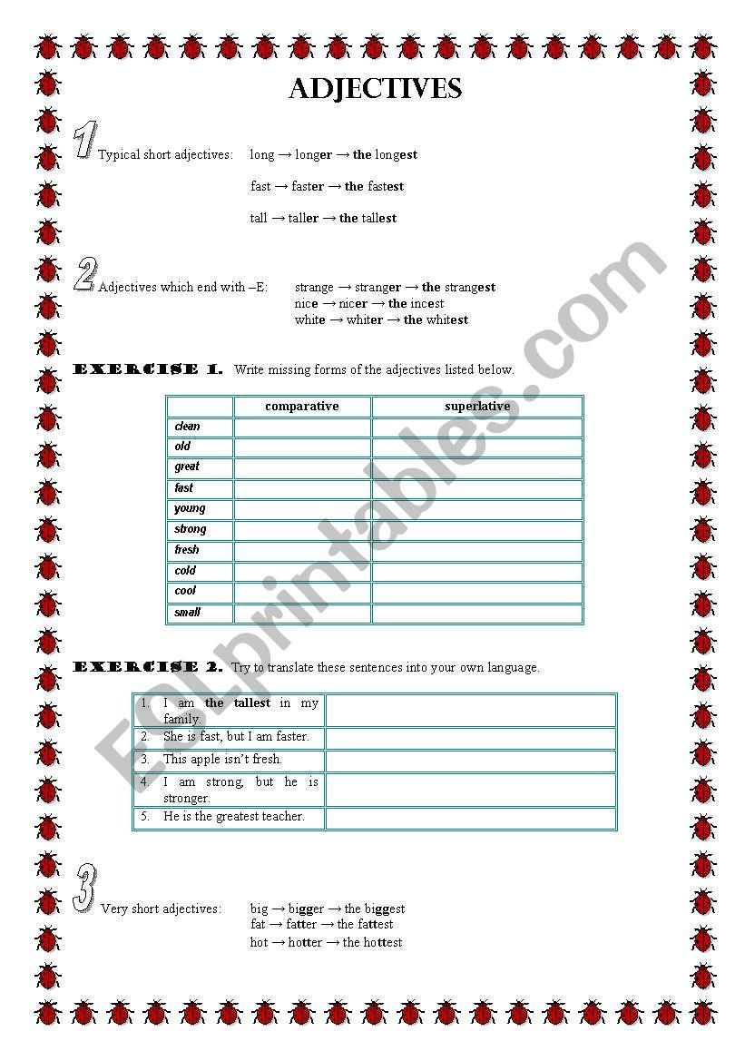 adjectives - comparative and superlative rules and exercises