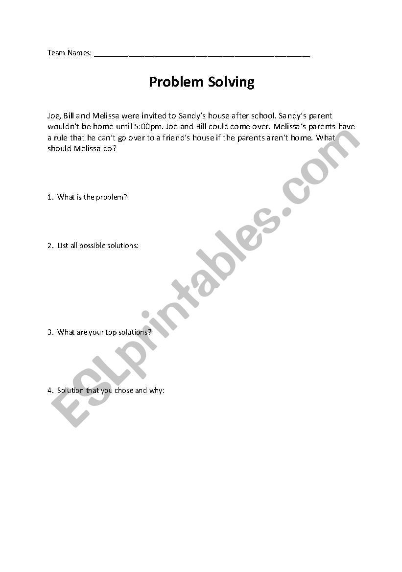 Problem Solving Activity worksheet