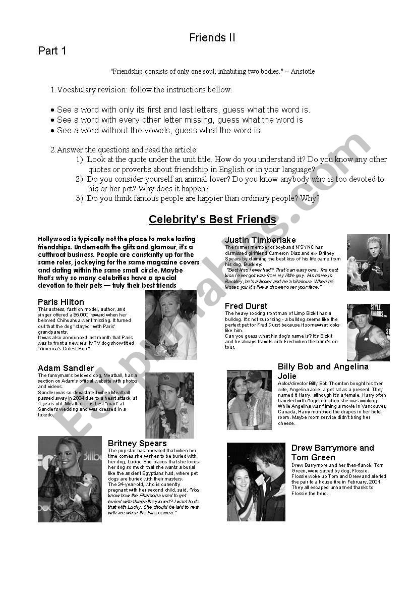 Friends part II worksheet