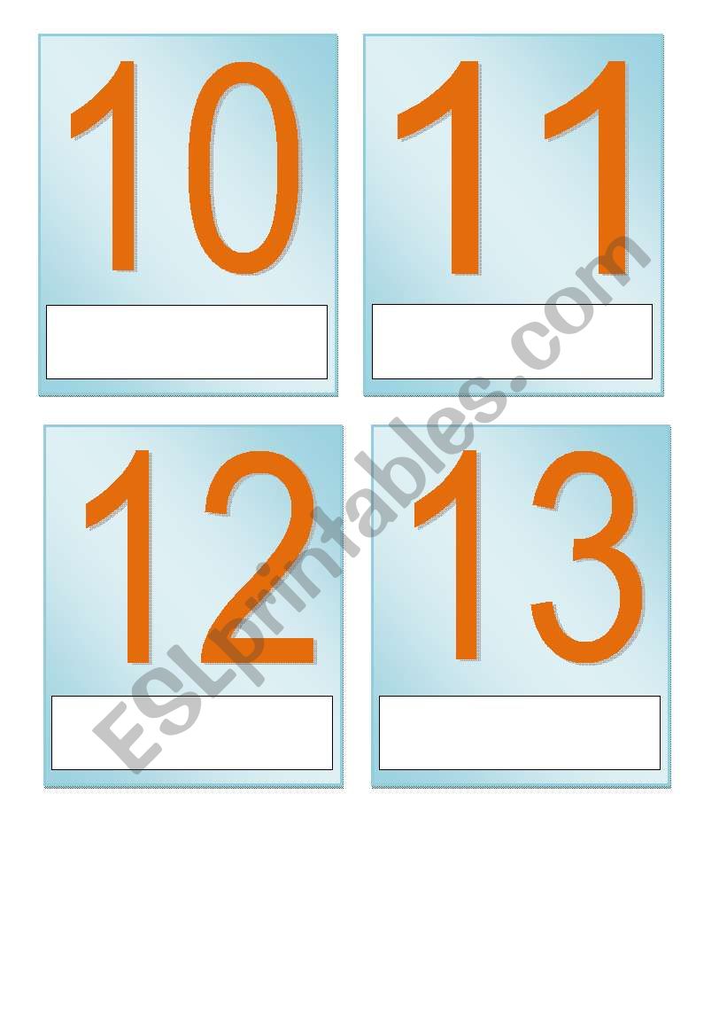 number cards 10-20 worksheet