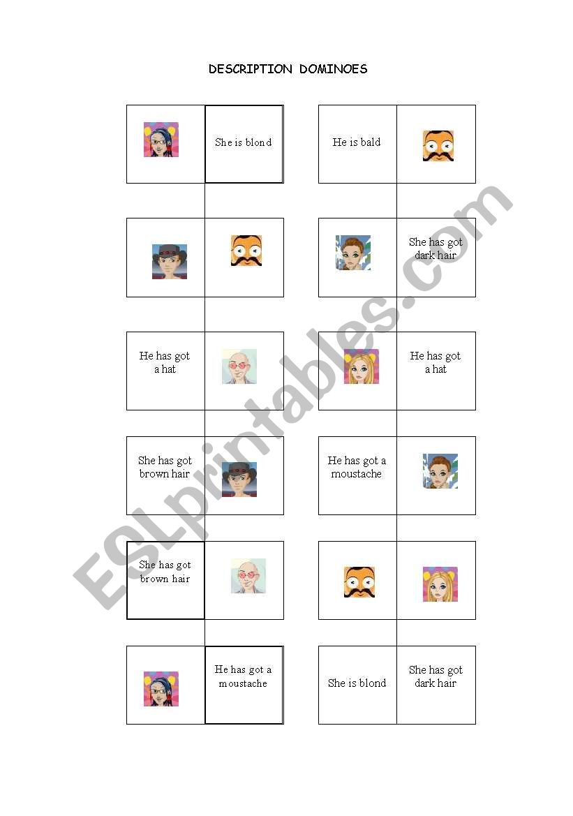 Description dominoes worksheet