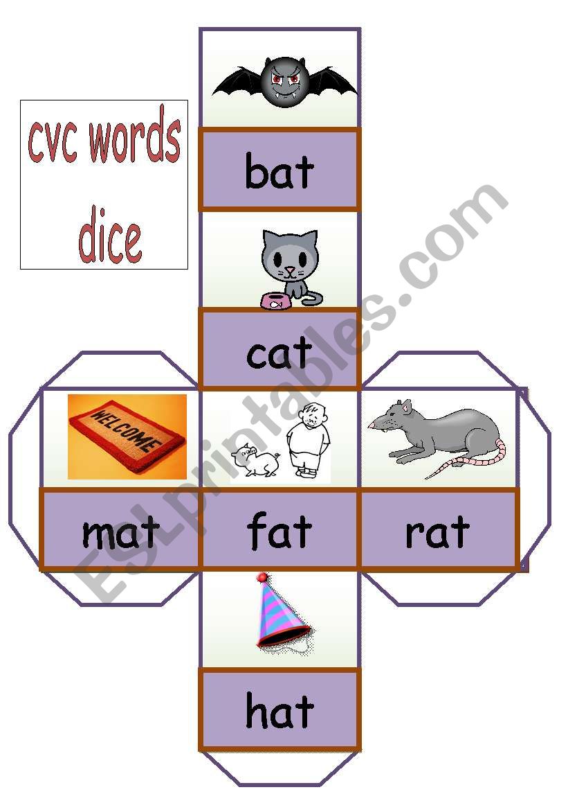 CVC words dice worksheet