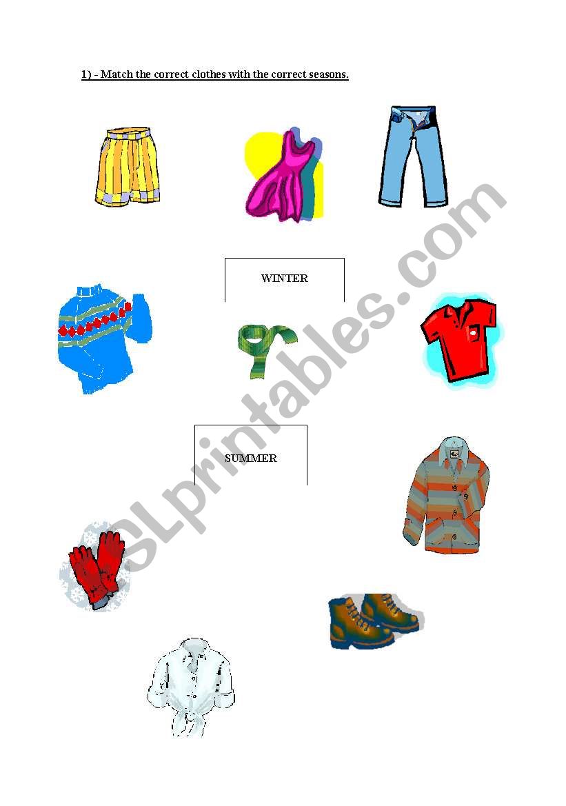 Matching clothes and seasons worksheet