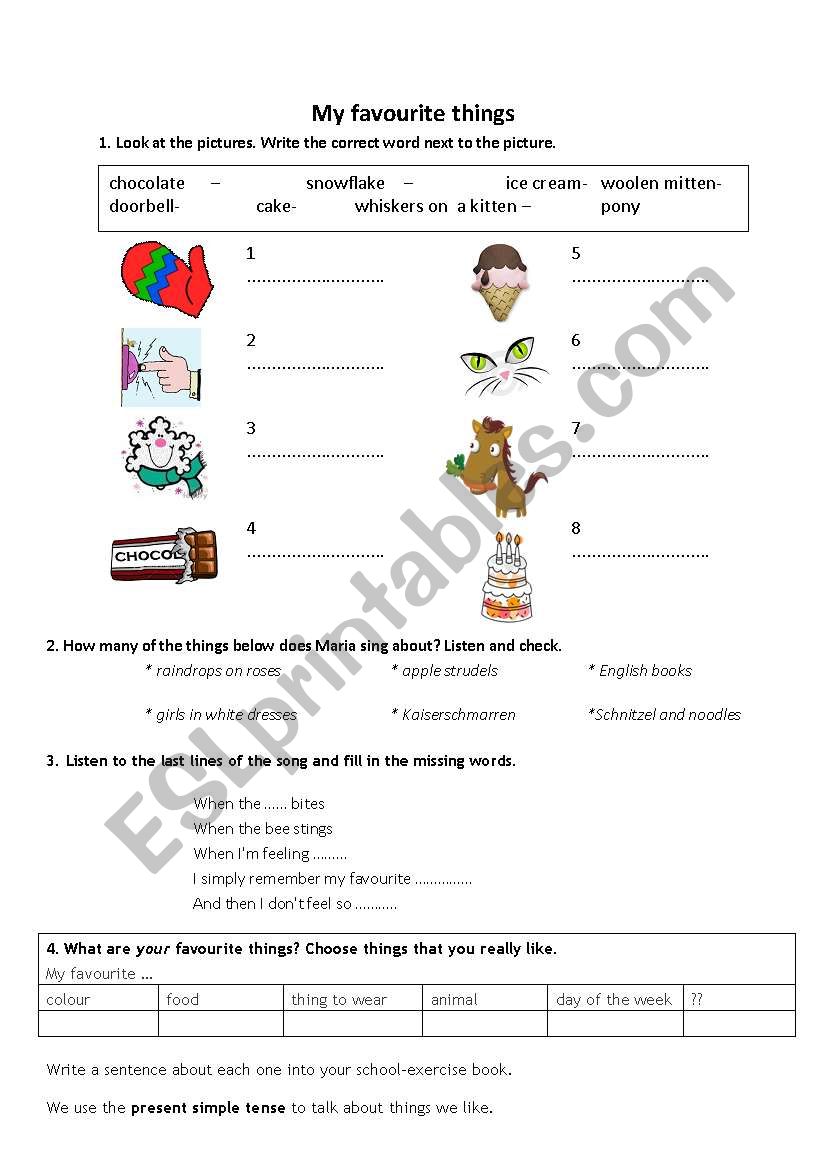 Favourite things worksheet