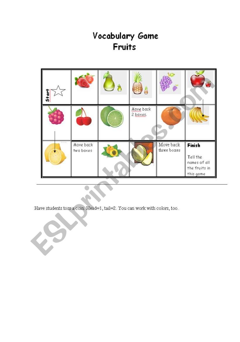 Fruit game  worksheet