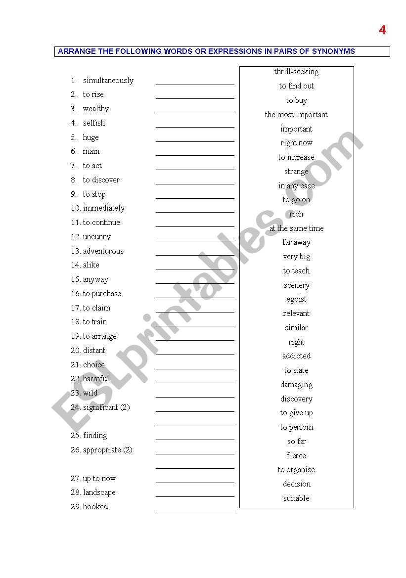 SYNONYMS 4 worksheet