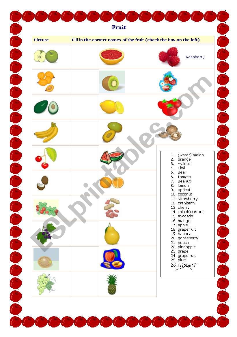 Fruit worksheet