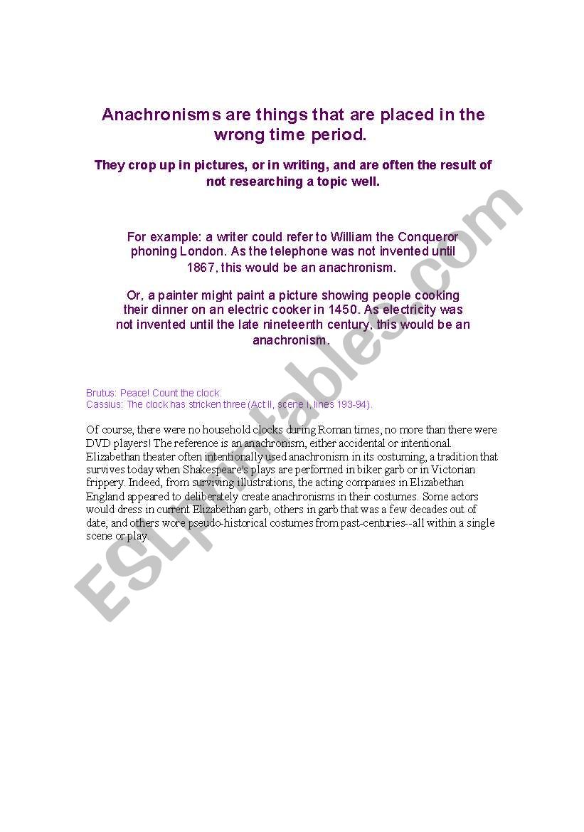Anachronisms worksheet