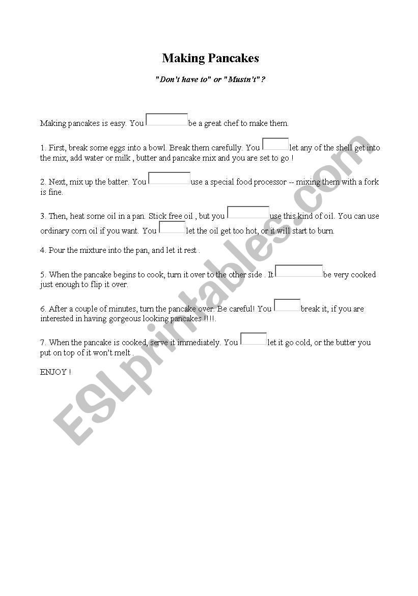 making pancakes worksheet