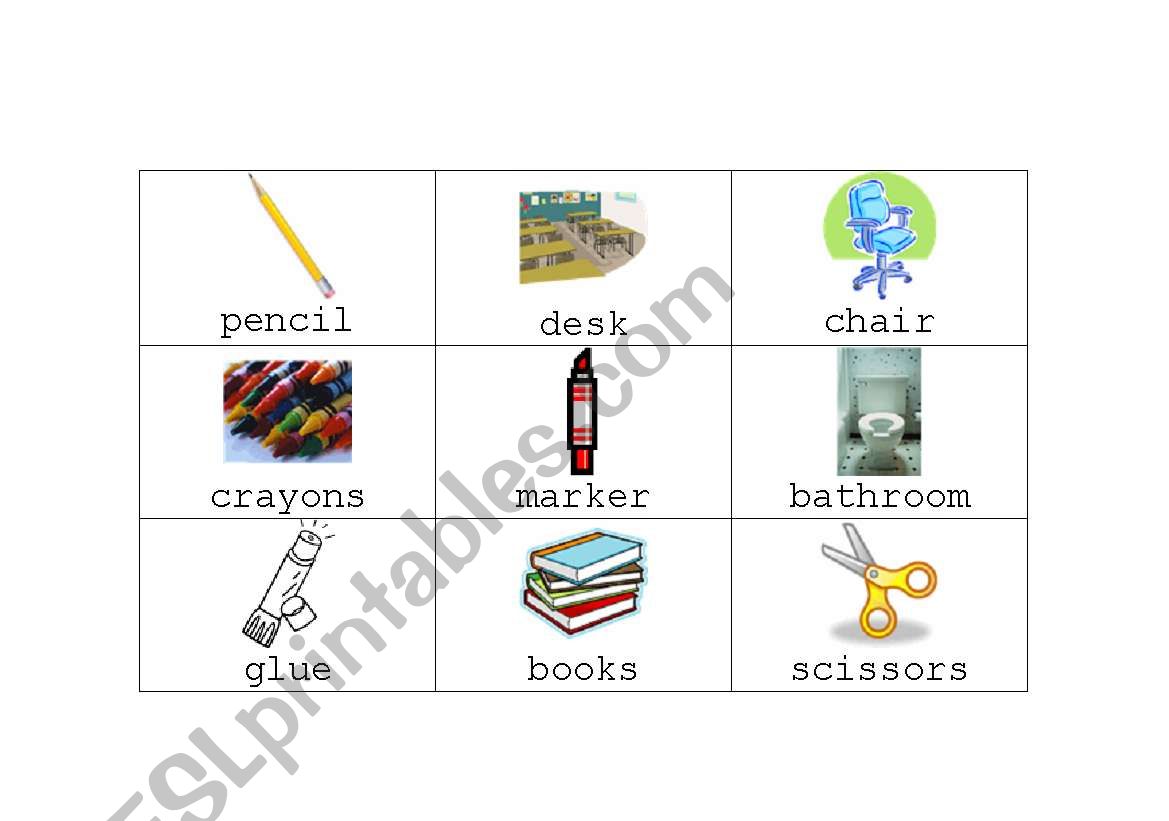 School Bingo worksheet