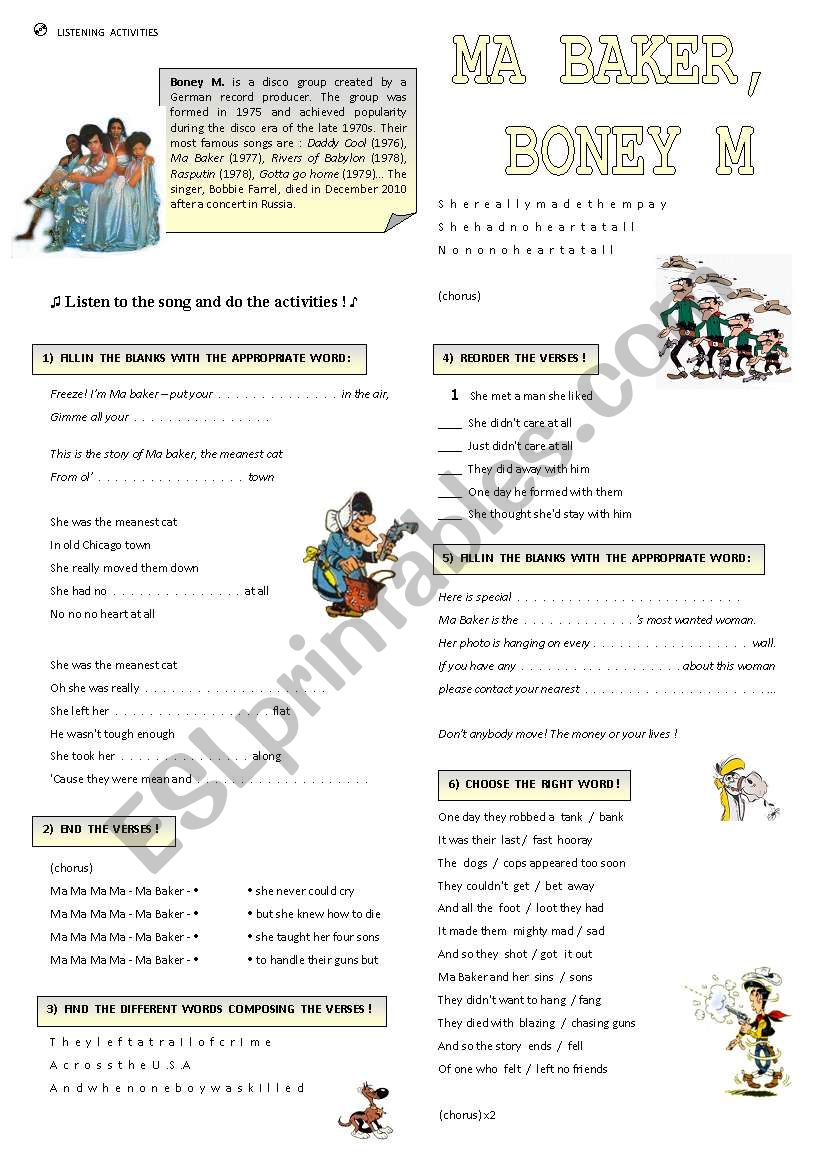 MA  BAKER, Boney M ( part 1 ) worksheet