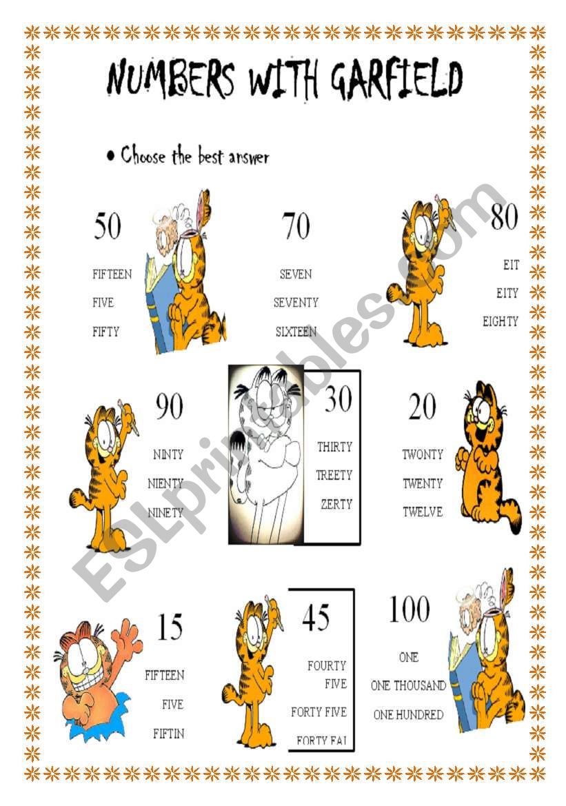 numbers with garfield worksheet