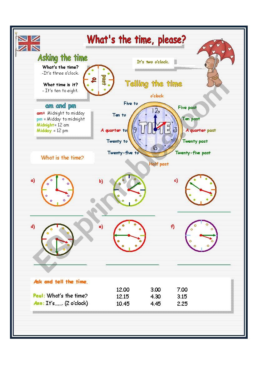 Whats the time, please? ( 2 pages, fully editable)