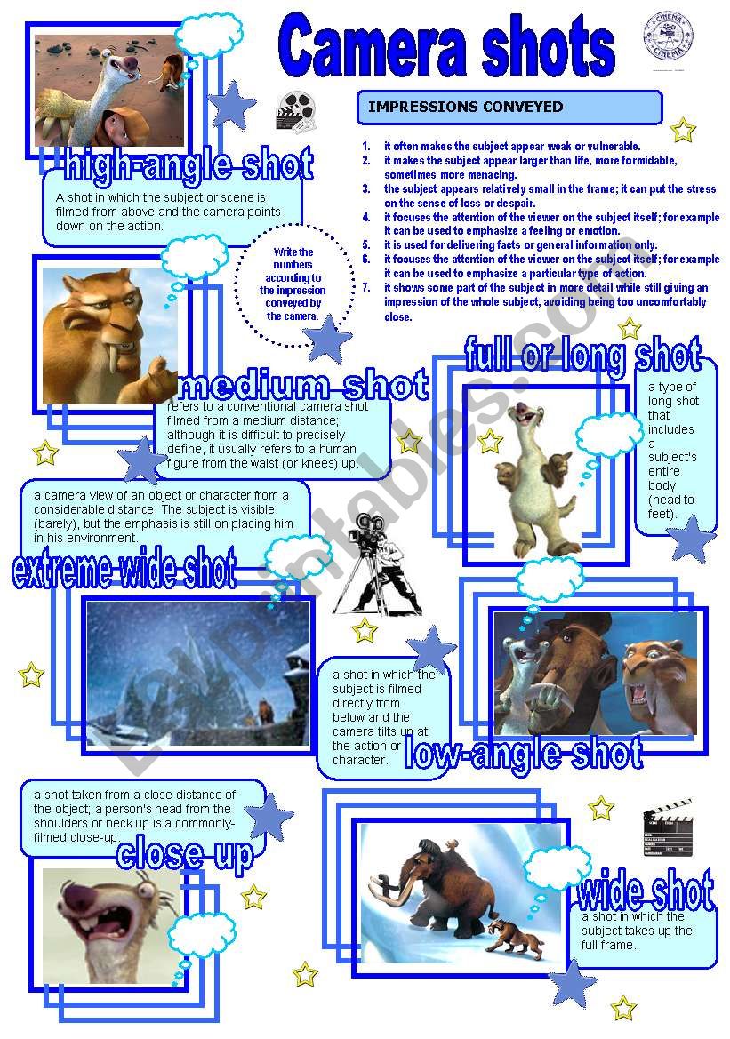 Camera shots worksheet