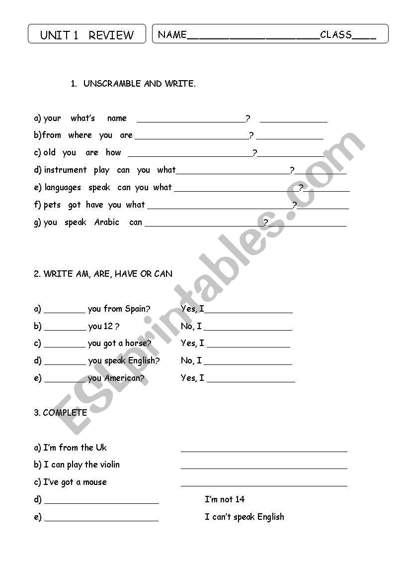 review worksheet