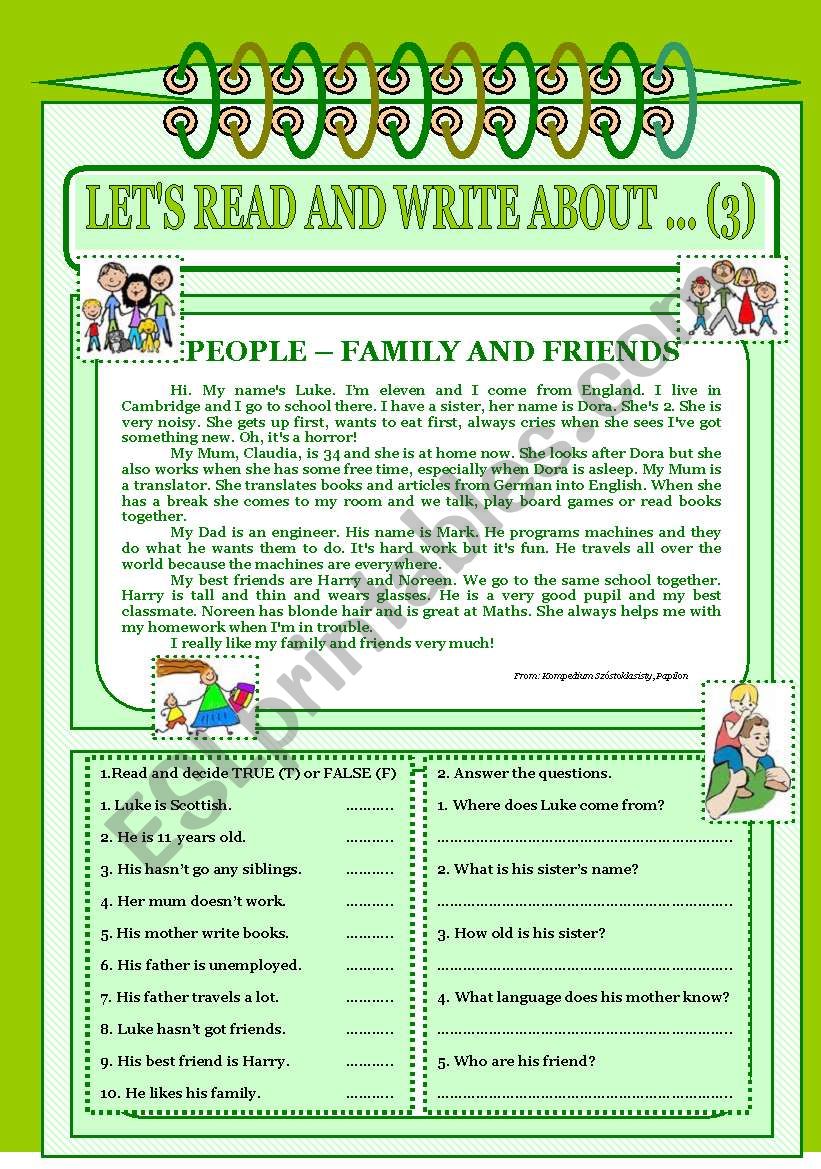 Lets read and write about ... (3) - Family and friends.