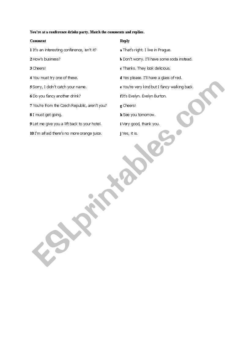 Match the dialogue worksheet