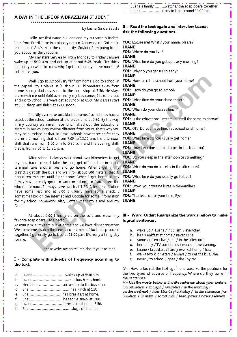 A BRAZILIAN STUDENTÂ´S ROUTINE