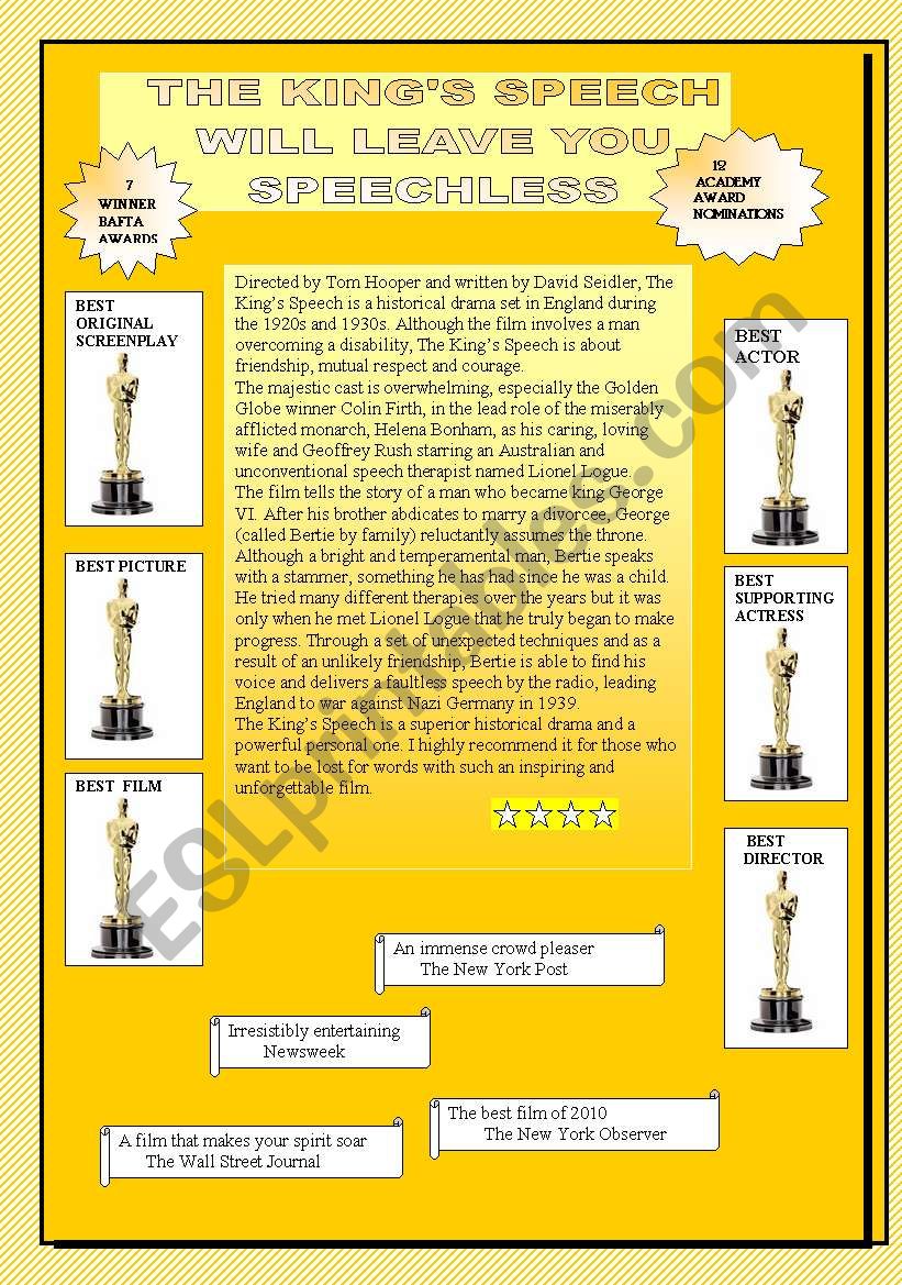 and the Oscar goes to ...... worksheet