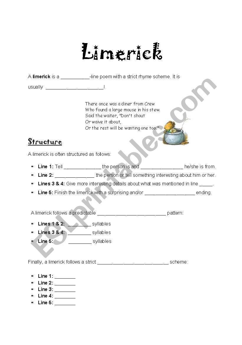 Limerick Structure worksheet