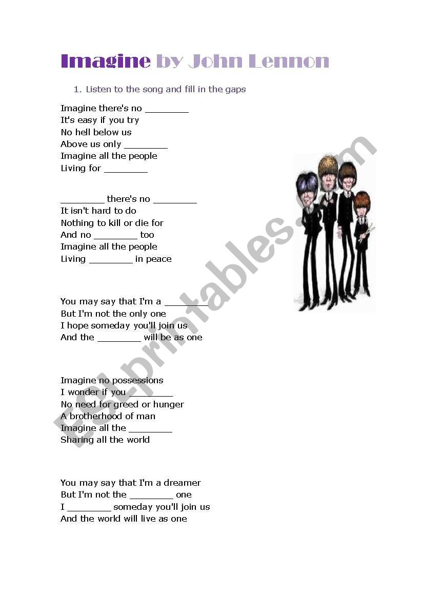 Song: Imagine by John Lennon worksheet