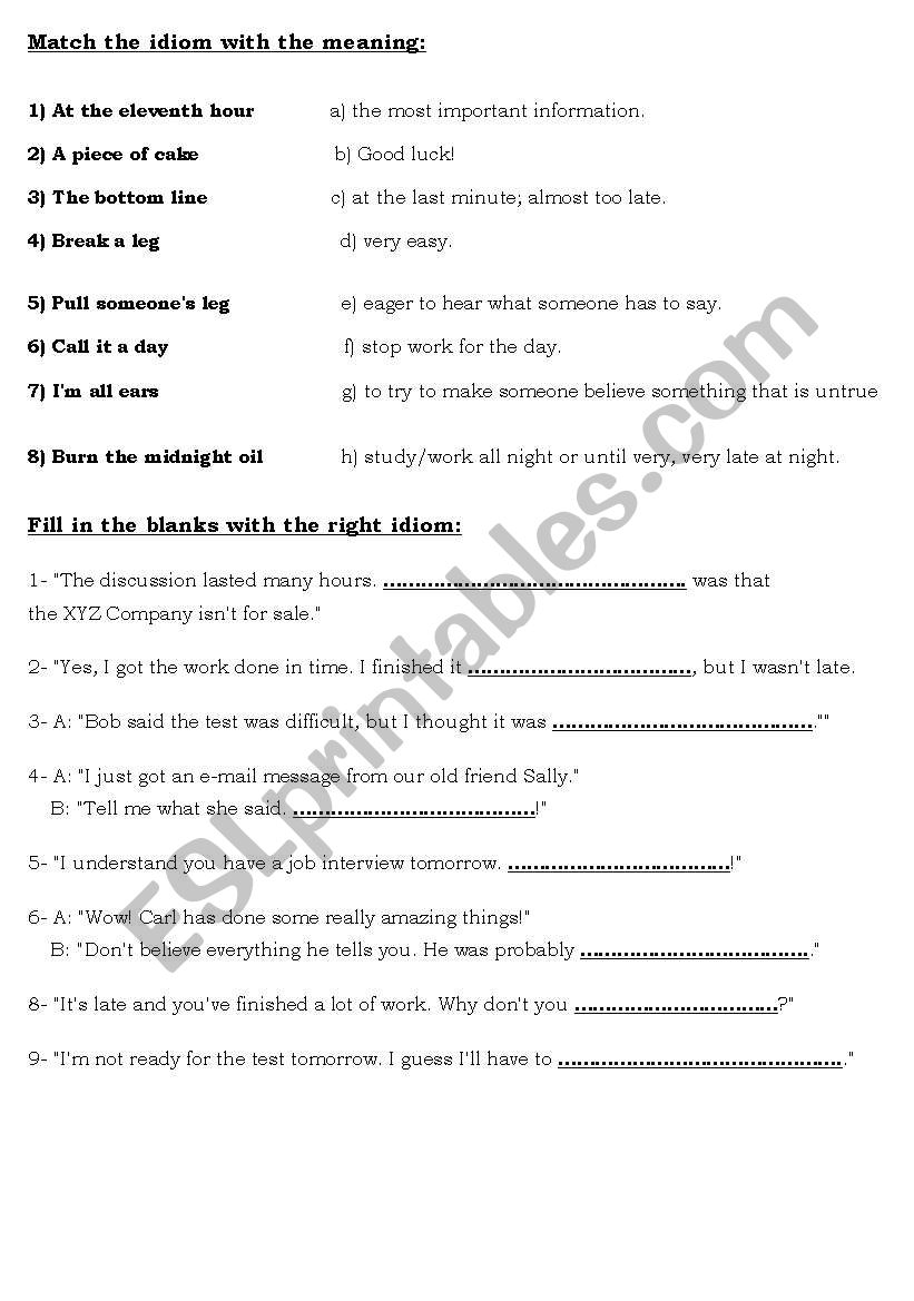 idiom worksheet