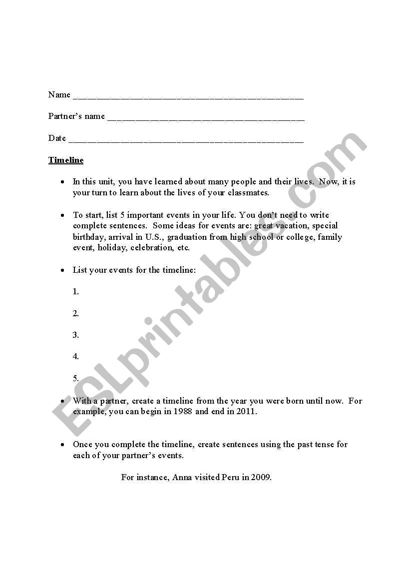  Past Tense timeline worksheet