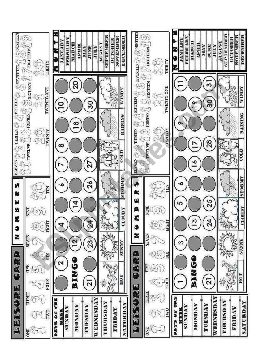 LEISURE CARD 1/7 worksheet