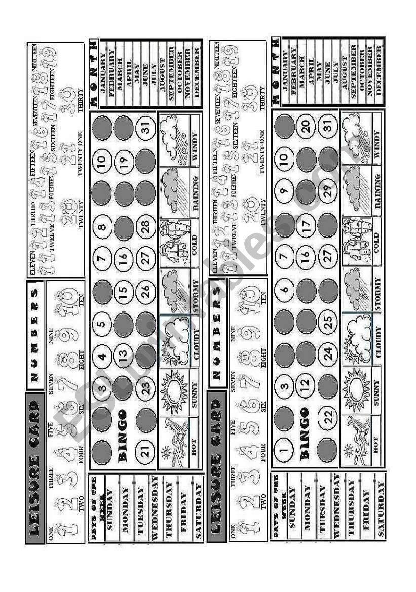 LEISURE CARD 2/7 worksheet