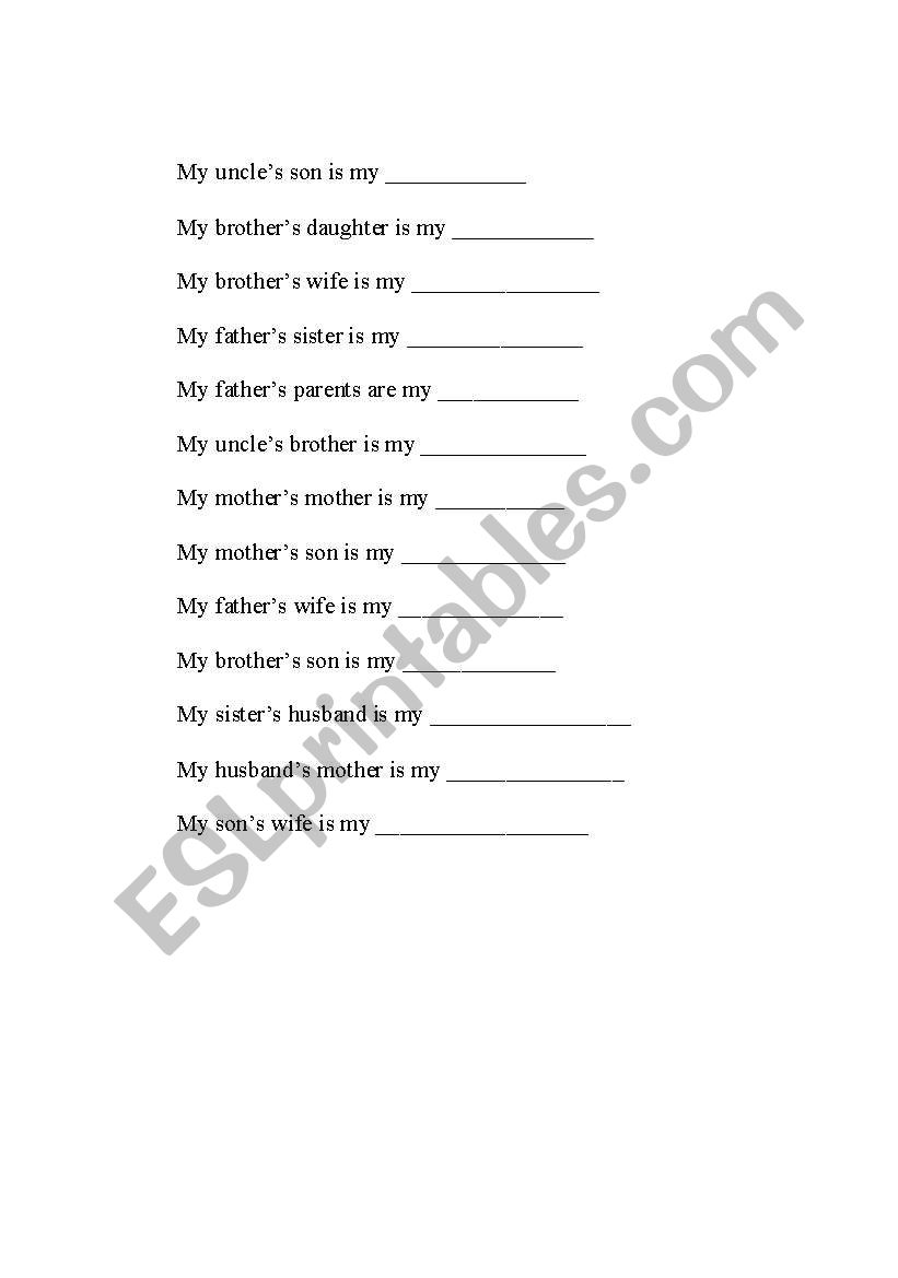 Family worksheet